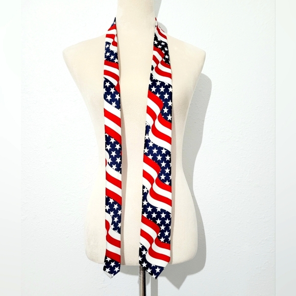 American Flag Tie USA Patriotic Red White Blue Stars Stripes Neck Tie - Picture 1 of 4